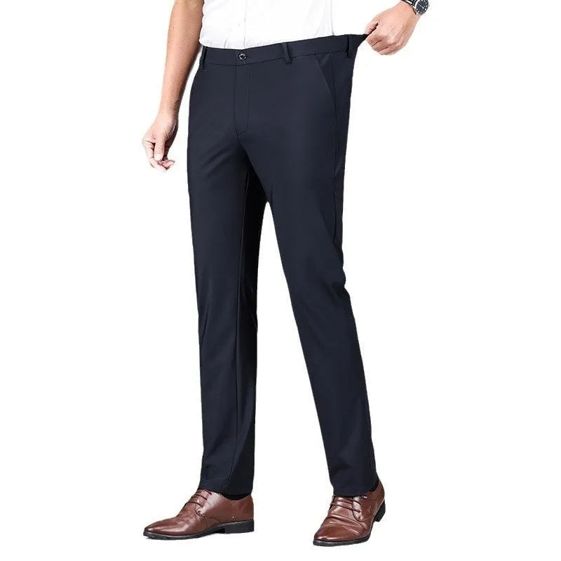 Fleece-lined men's trousers in black, straight fit, anti-wrinkle non-iron polyester fabric