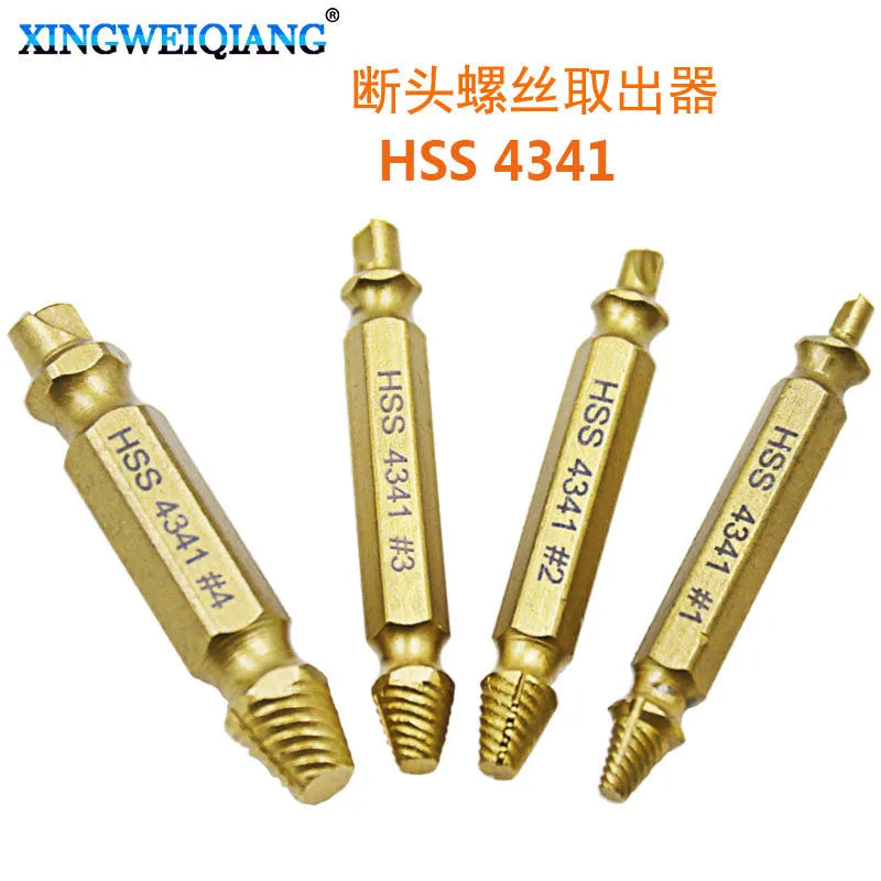 High-speed steel screw extractor set for removing damaged and rusted screws