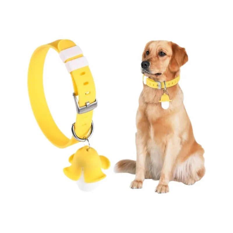 USB rechargeable banana-shaped luminous dog collar light in yellow silicone with geometric pattern and sound function