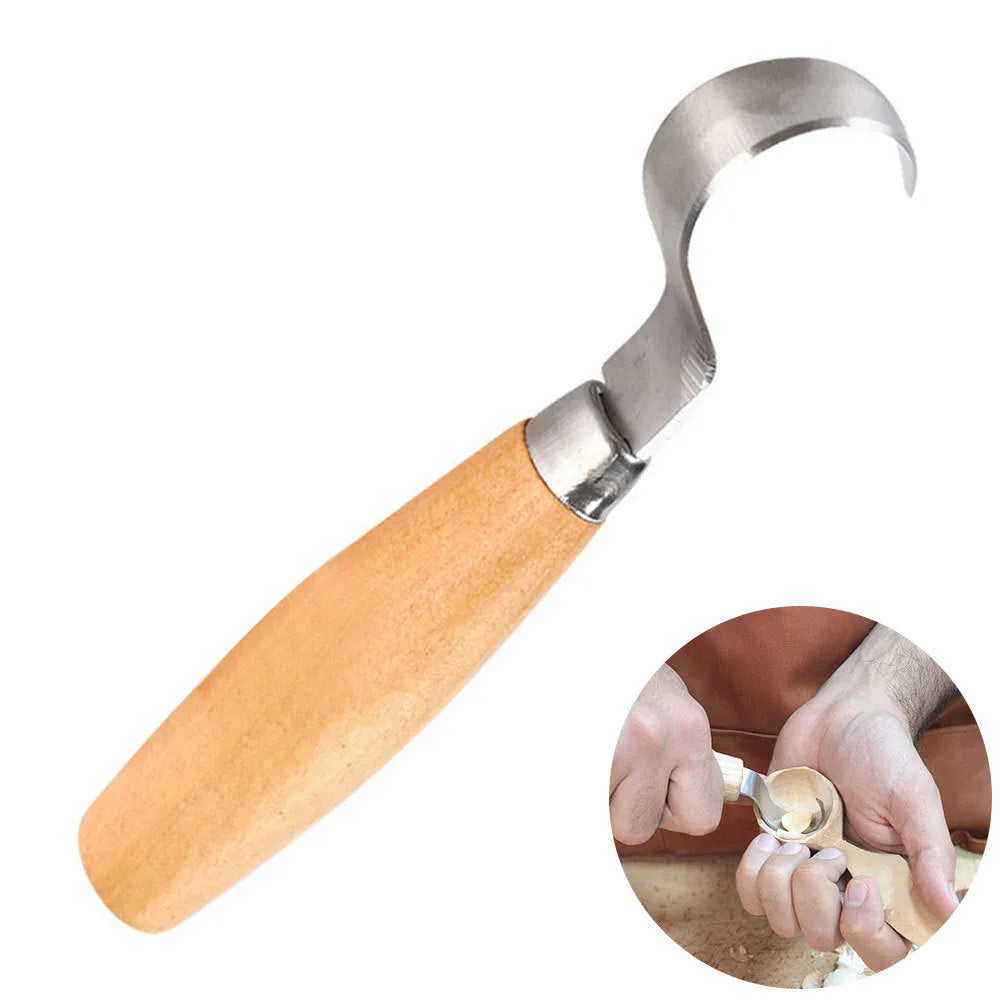Stainless steel spoon carving knife with wood handle, 100mm length, sharp blade for hardwood carving