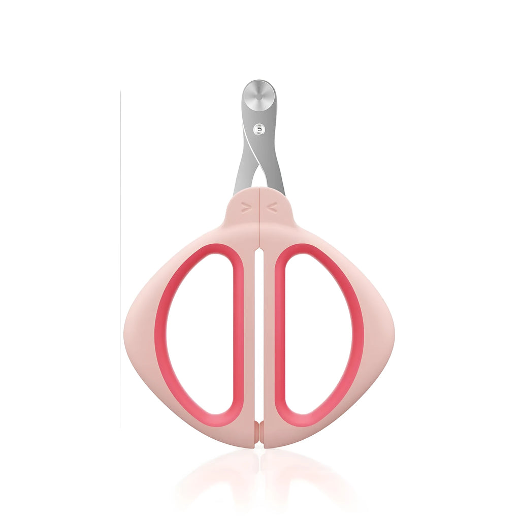Blue pet nail clipper with a round guide hole and non-slip handle