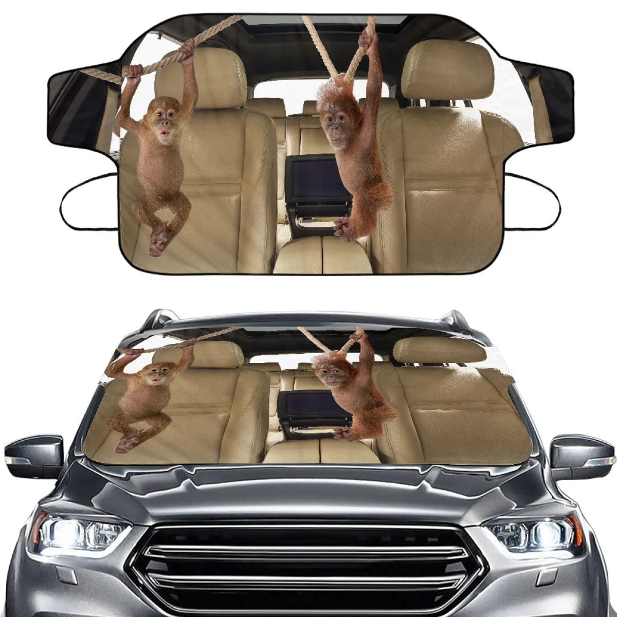 Car snow protection front gear cover made of aluminium film foam polyester fabric with lanyard installation system