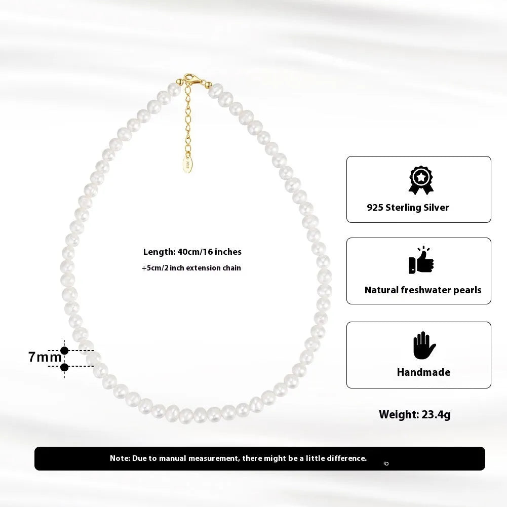 Women's silver adjustable necklace with natural freshwater pearls