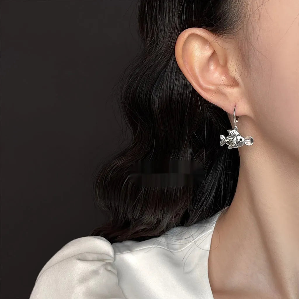 Bubble fish design earrings in electroplated copper with animal modelling and goldfish elements