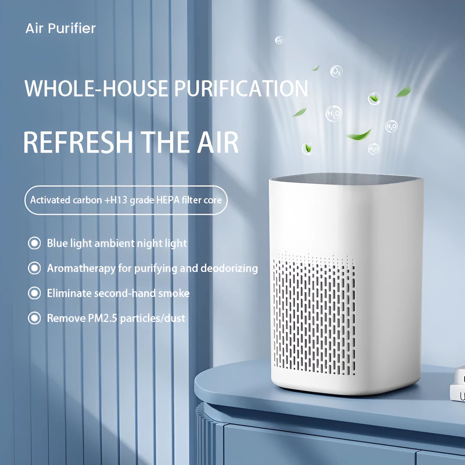 Simple style desktop air purifier and panel heating machine with USB power port.