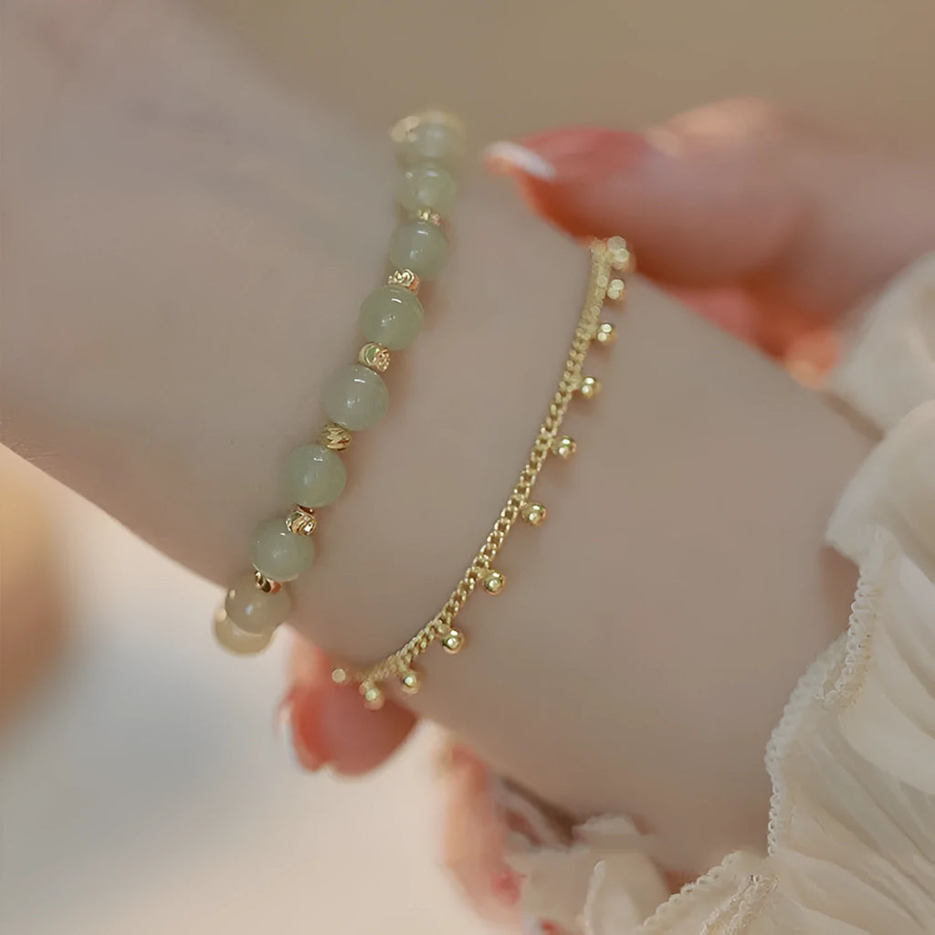 Natural Hetian jade bracelet for women, classic beaded style, manual processing, three design options