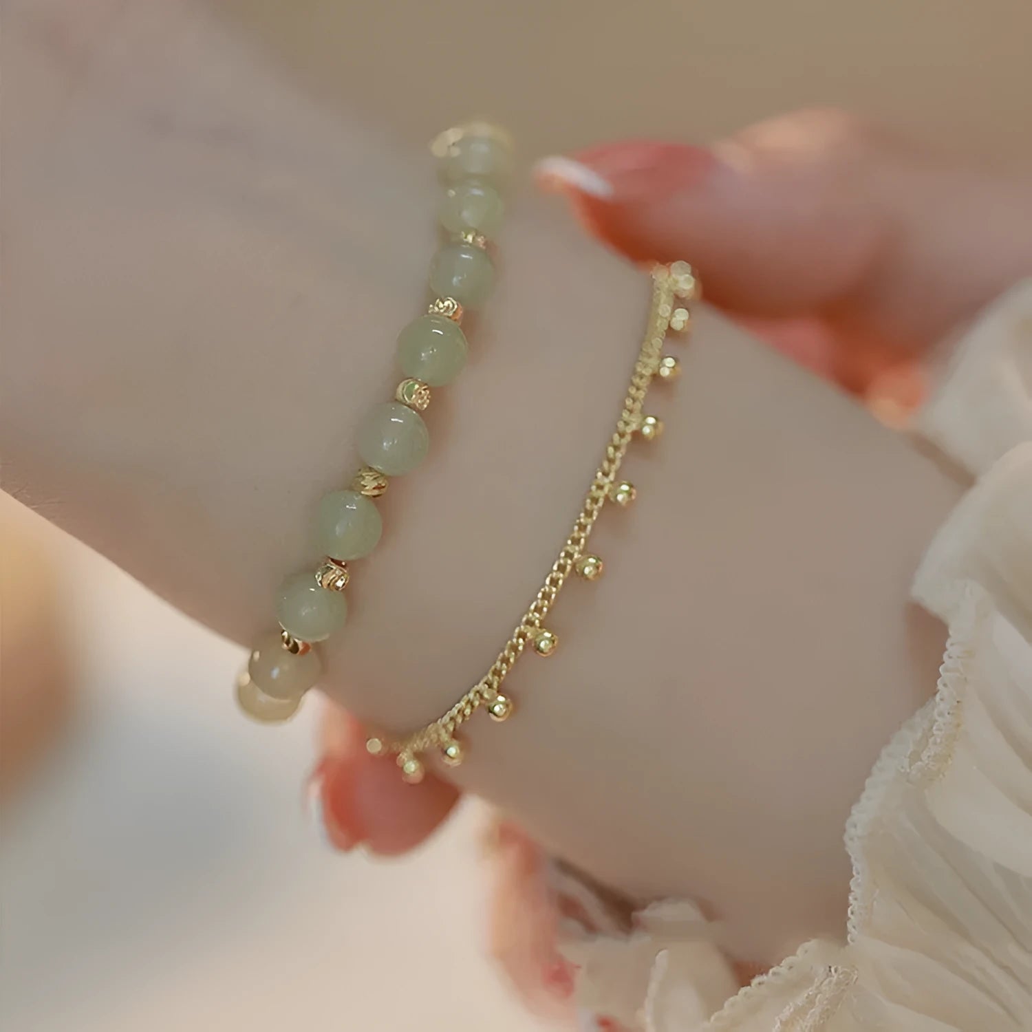 Natural Hetian jade bracelet for women, classic beaded style, manual processing, three design options