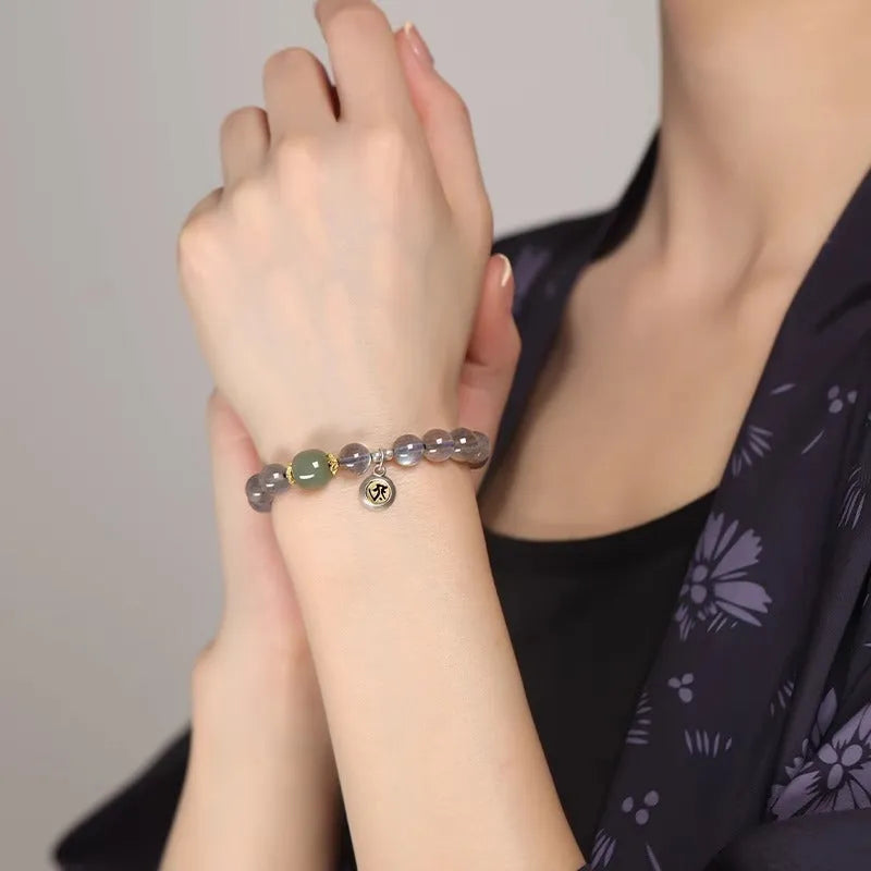 Moonstone crystal bracelet 8mm beads electroplating Thousand-Hand Kwan-yin mouse women's jewellery