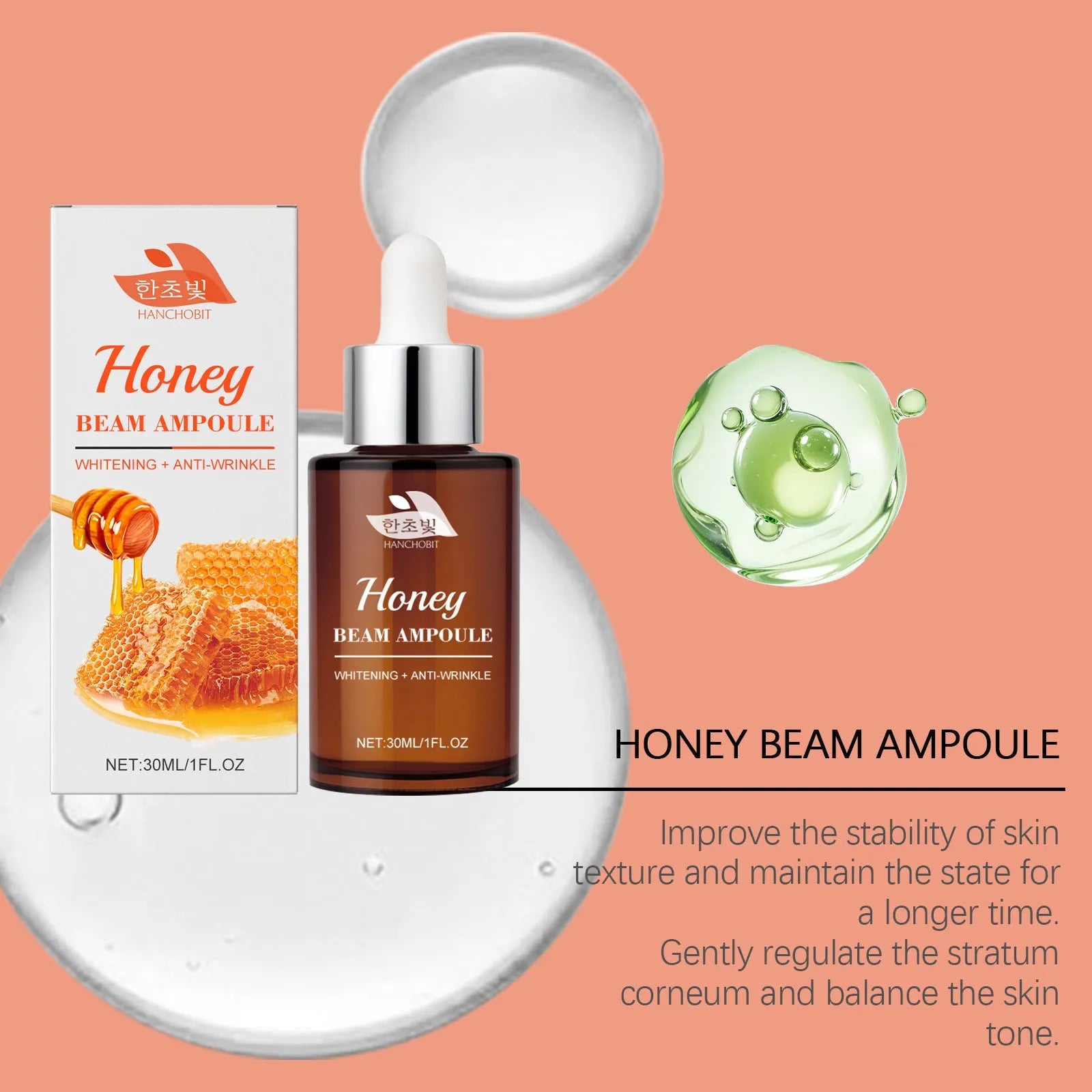 Moisturizing facial liquid 30ml bottle with honey, lily and ginseng ingredients