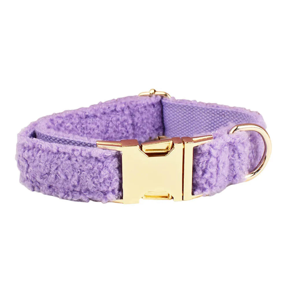 Purple cloth dog collar leash bow and vest set for small dogs in multiple sizes