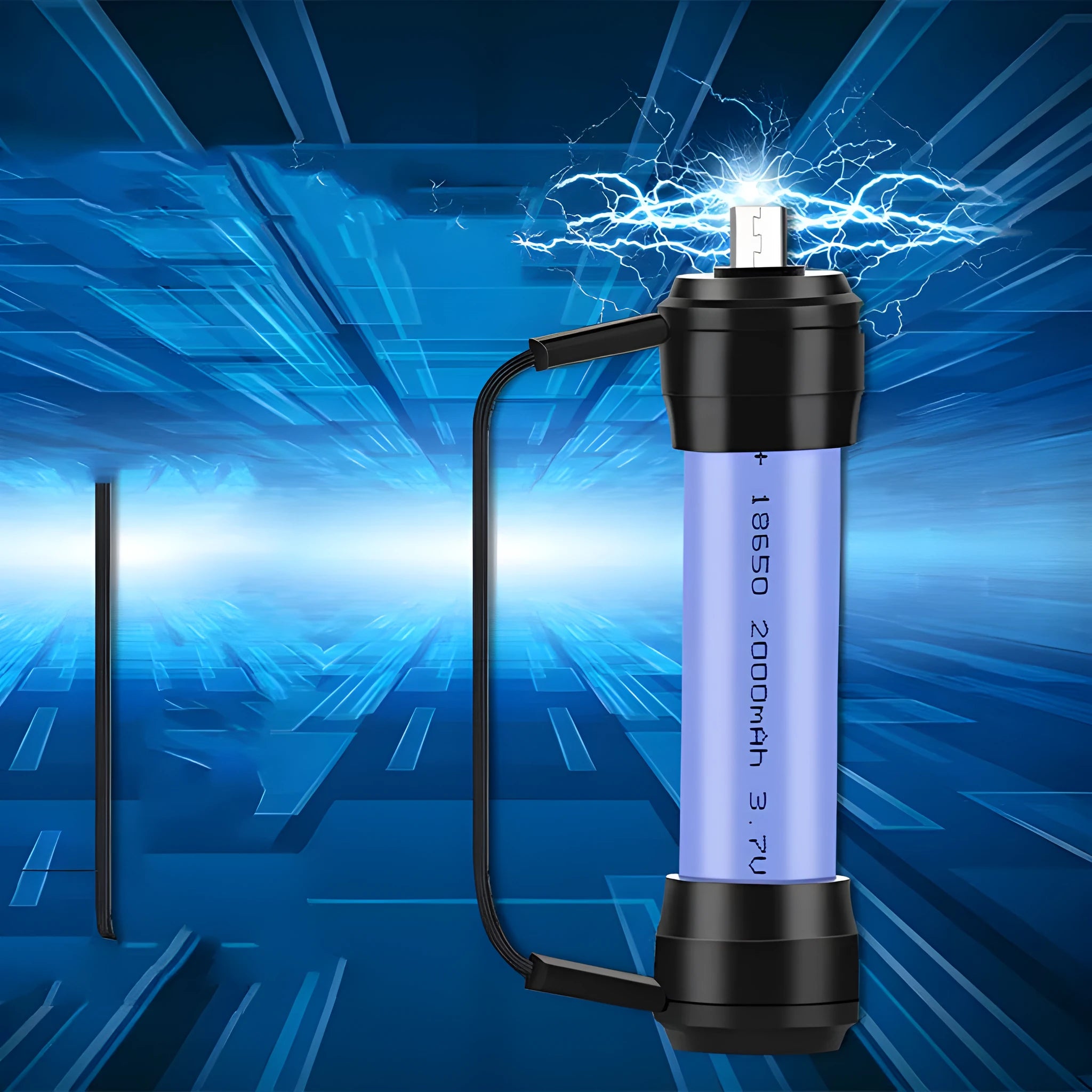 Mini portable keychain charger for mobile phone with 18650 battery slot and built-in charging cable