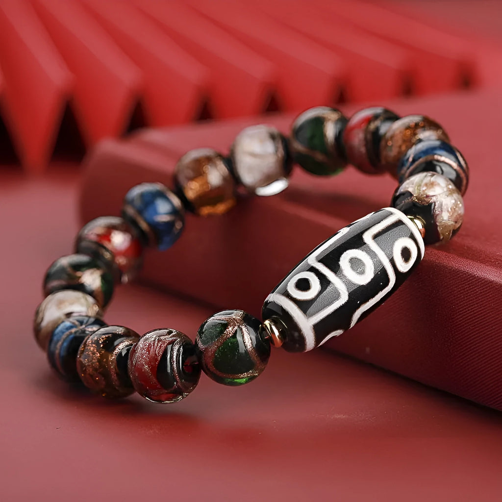 Chinese style bracelet with colourful coloured glaze lucky beads in 10mm 12mm 14mm sizes