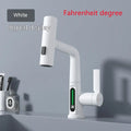 Intelligent digital display pull-out basin faucet with LED temperature screen, copper finish, and 60cm hose