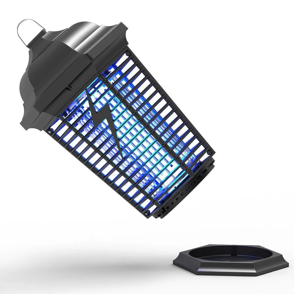 Black outdoor UVA mosquito catcher with waterproof ABS casing and electric shock grid