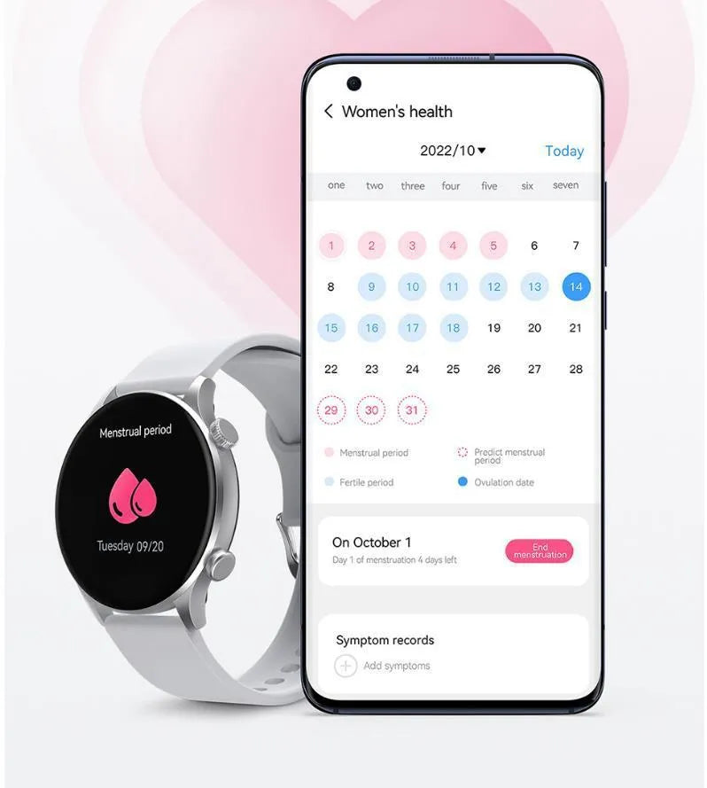 Black Bluetooth smartwatch with 1.43-inch AMOLED display showing heart rate and sports mode interfaces