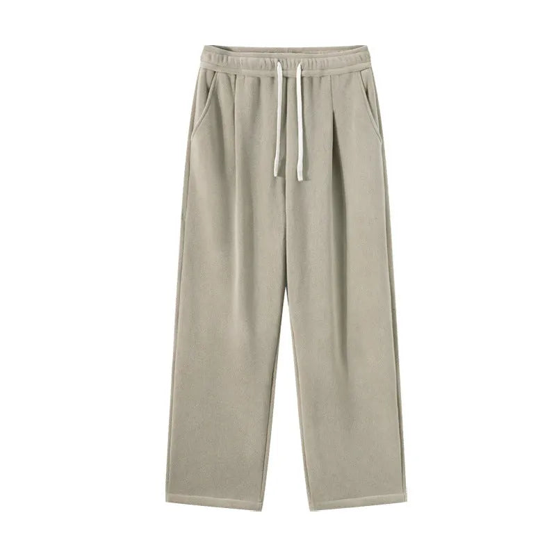 Men's apricot coloured double-sided polar fleece loose-fit sports trousers with a drawstring waist