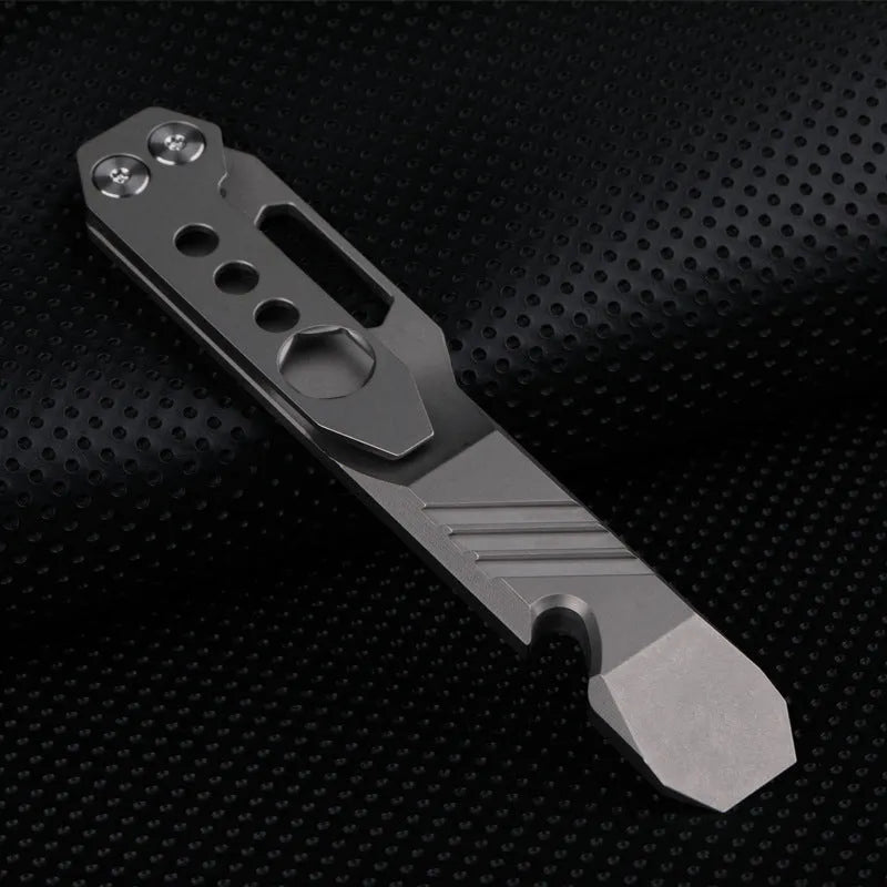 Titanium alloy TC4 multi-function crowbar with pry tip, screwdriver, and bottle opener in stone wash finish