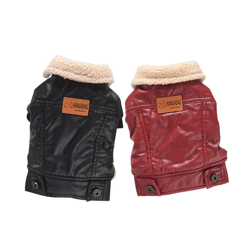 PU pet leather coat fleece-lined for dogs and cats autumn winter warm available in red and black sizes XS to 7XL