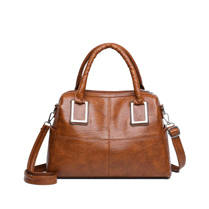 Women's large capacity shoulder bag with mobile phone pocket and document compartment in neutral colour
