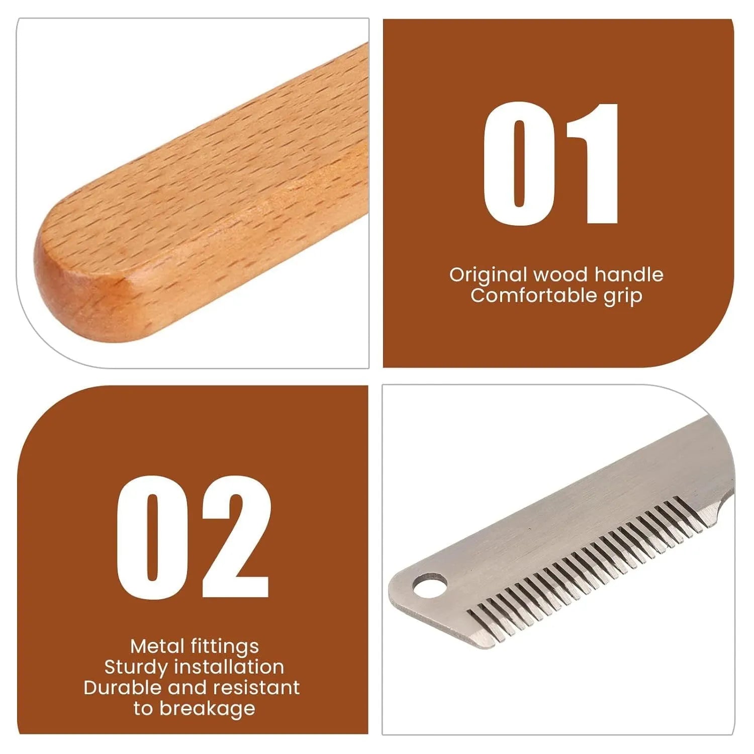 Wooden handle pet stripping comb for dogs and cats in two sizes