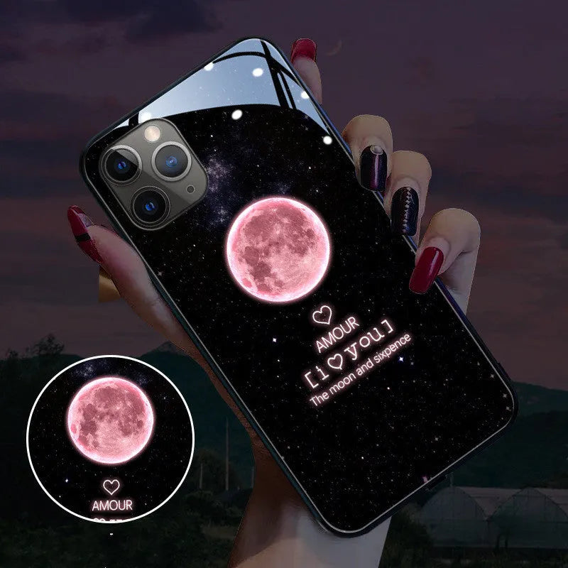 Tempered Glass Phone Case with Voice-Activated Flash for iPhone Models 11 12 13 Pro Max Mini XR XS SE 7 8 Plus 6s Starry Sky Lightning Design