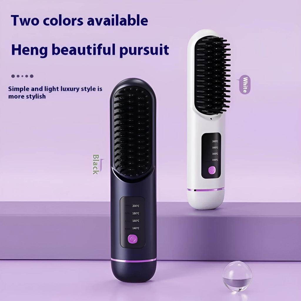 Portable charging negative ion straight hair comb in white, blue, or grey.