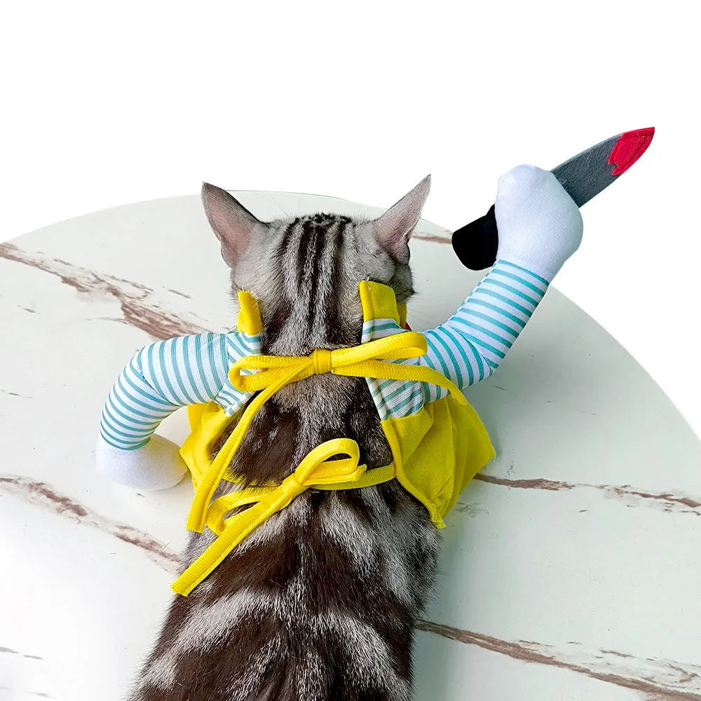 Yellow sword design cat costume clothing in polyester fabric for pet dressing