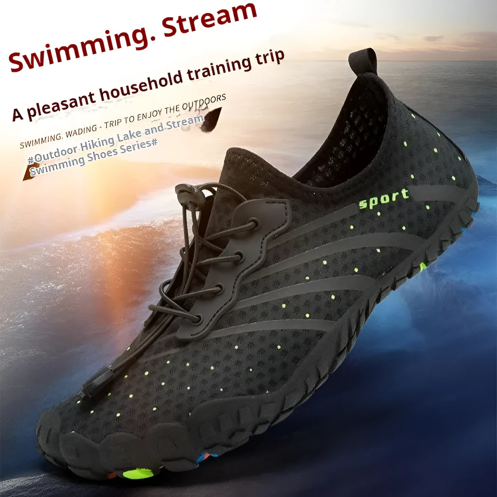 Fast drainage beach swimming couple outdoor fitness shoes in black with mesh upper and rubber sole
