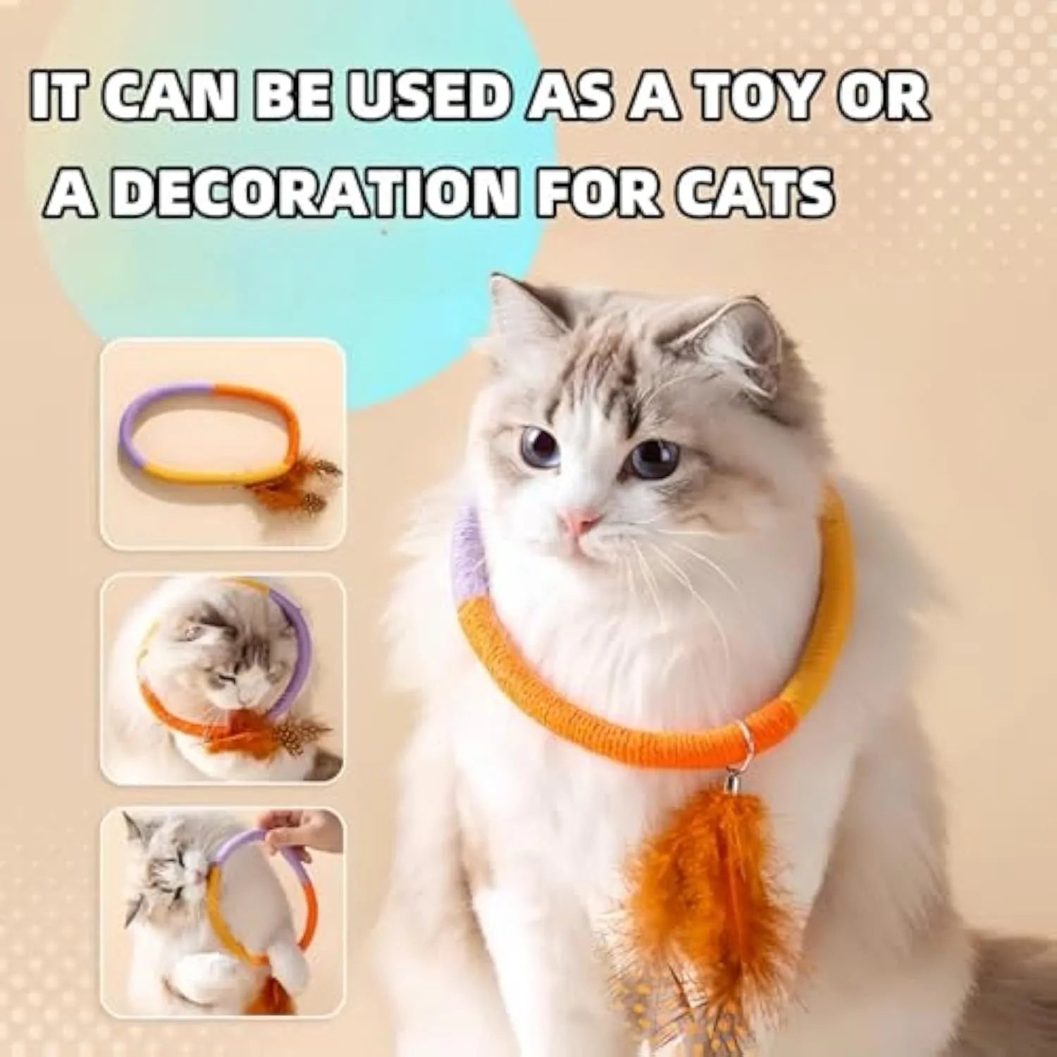 Circular cotton rope cat toy with feathers and catnip, measuring 25cm, in green colour
