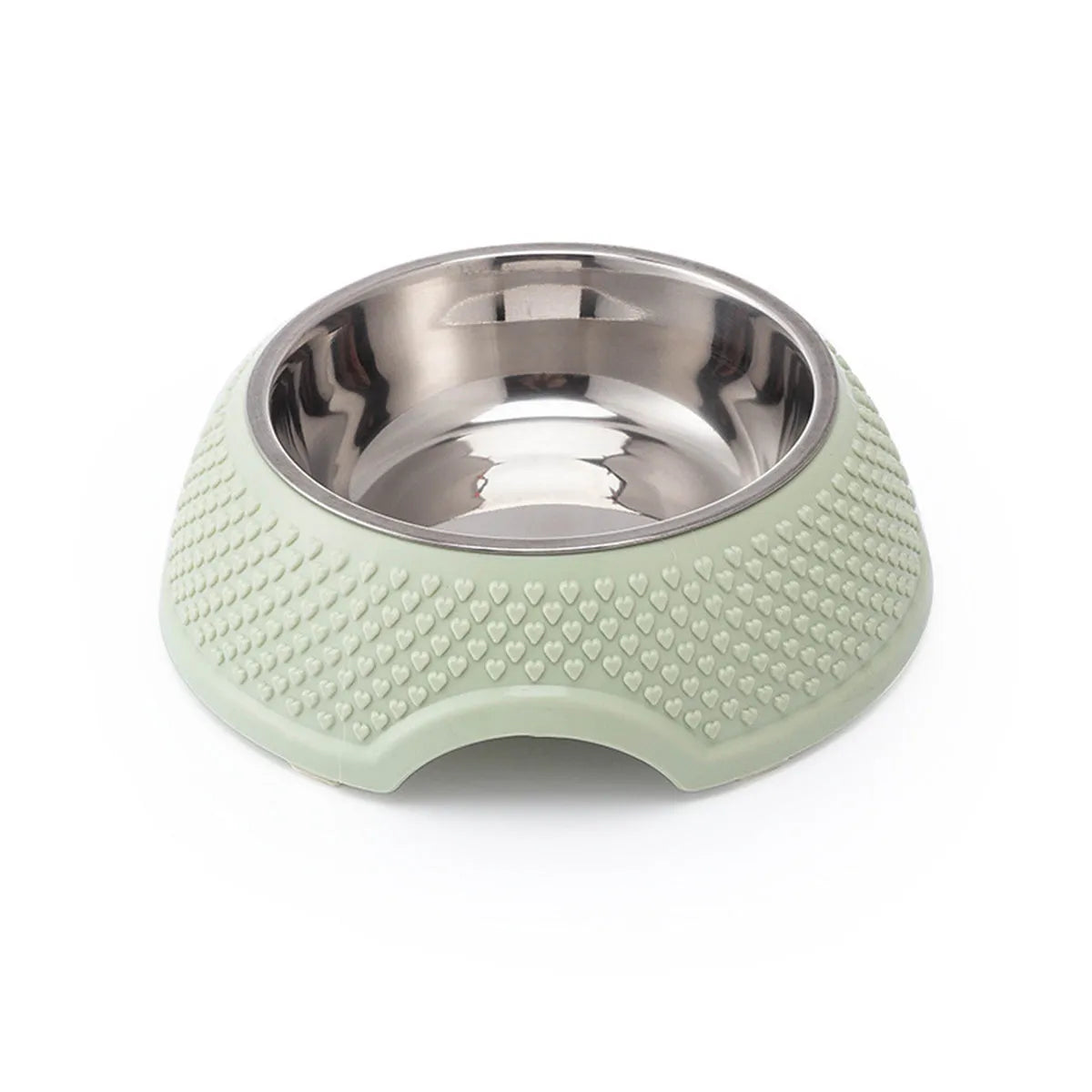Stainless steel pet bowl with non-slip base in blue, green, or pink colour options