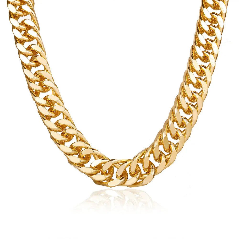 Women's gold electroplated thick chain necklace with 32cm length and alloy construction