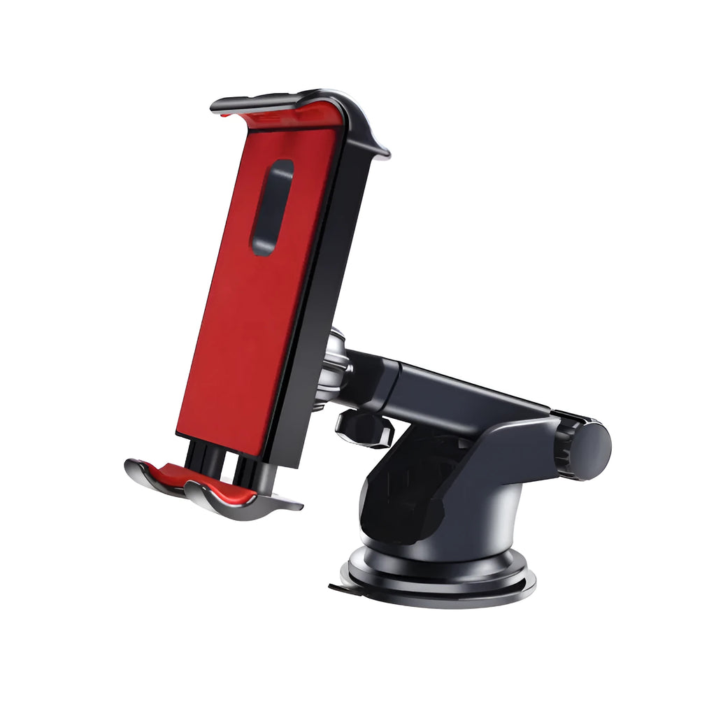 Black tablet PC universal stand car bracket mounted on dashboard centre console holding a tablet