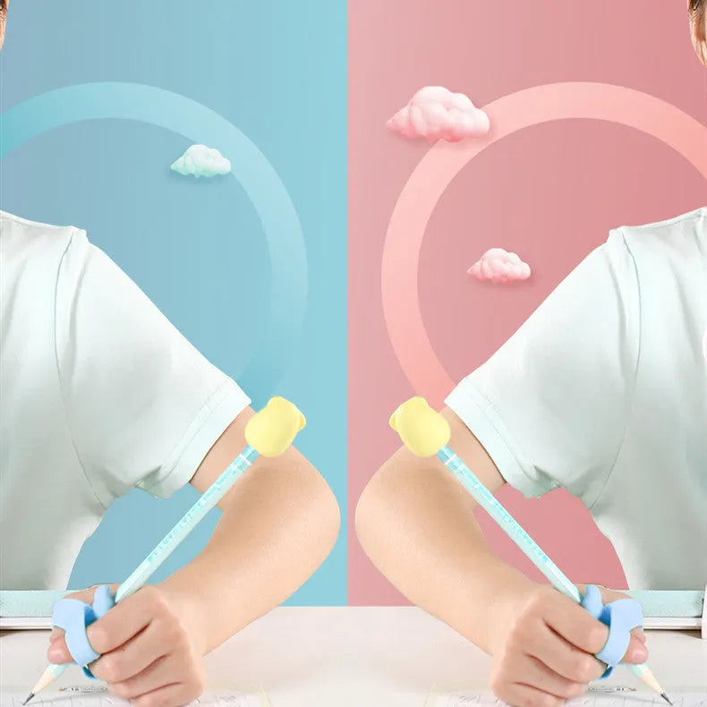 Silicone student correcting pen holder with five-finger grooves for thumb, index, and middle finger positioning