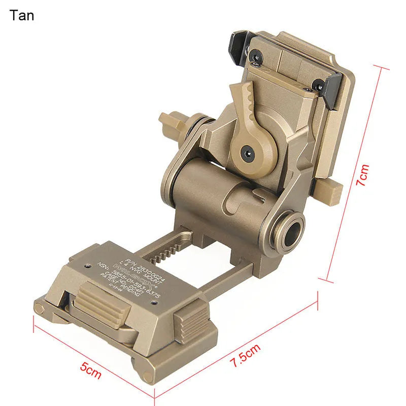 Metal alloy L4 G24 night vision helmet mount with breakaway base in dark earth colour