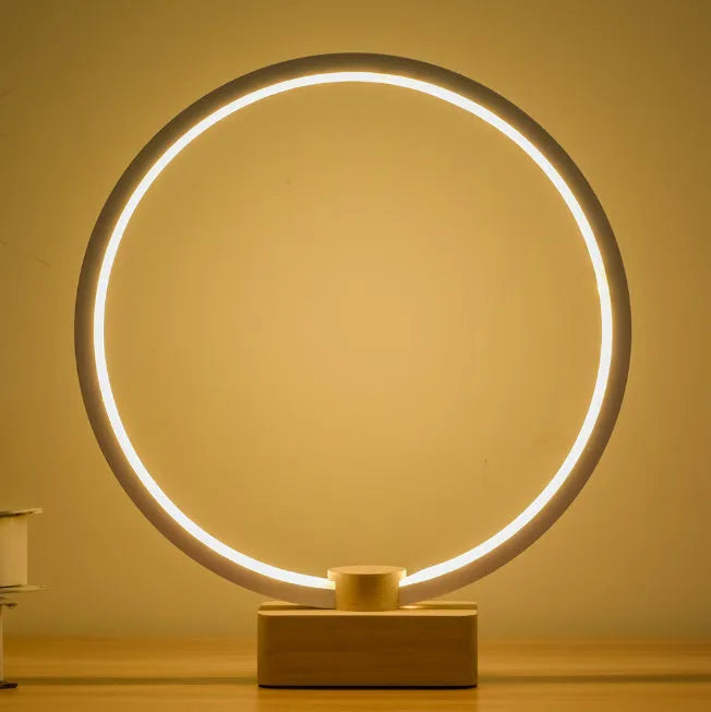 Smart solid wood LED small night lamp with bamboo holder, round small size, USB powered, modern simplicity style