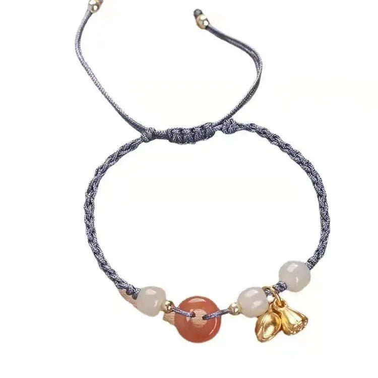 Hetian jade peace buckle two shihuan bracelet with blue strap showing simple constellation design