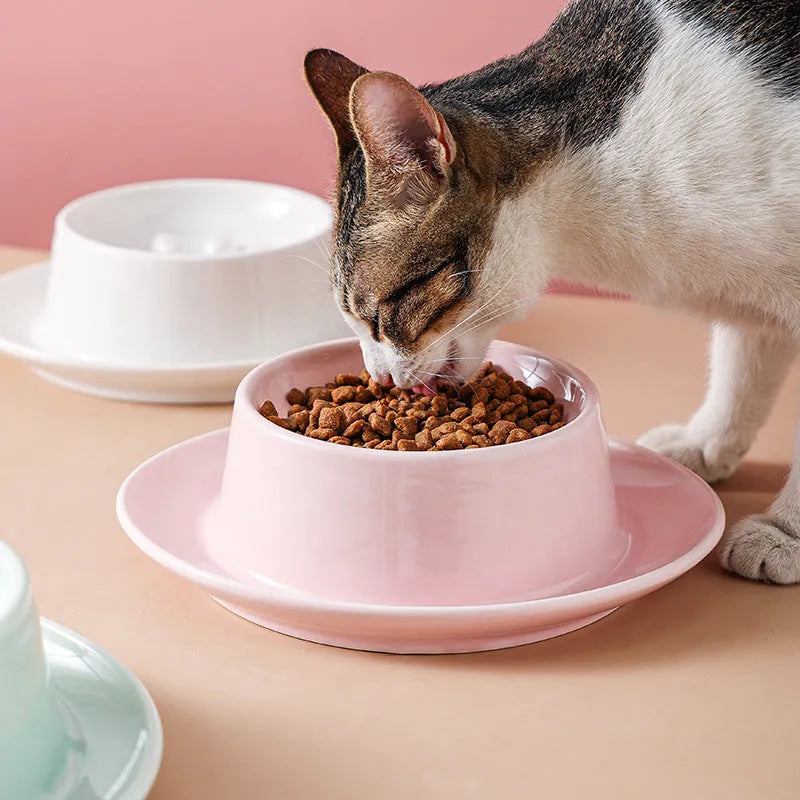 Ceramic anti-choking slow food pet bowl in green with raised centre design