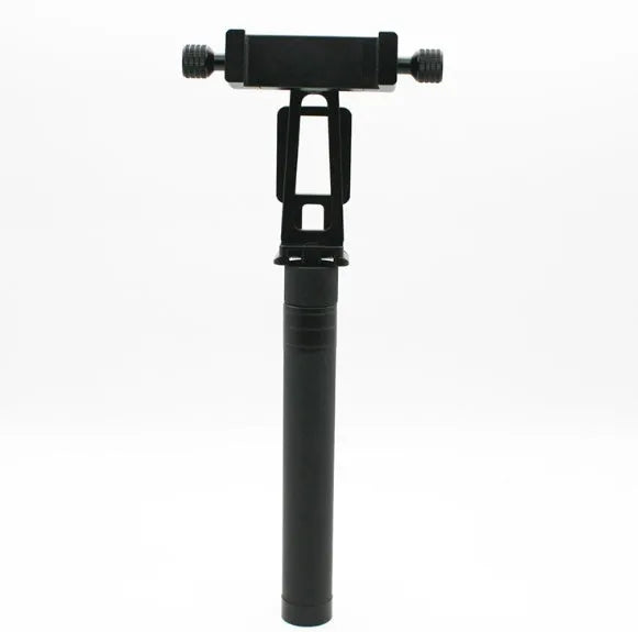 Black retractable selfie stick extended to show telescopic sections for phone photography.