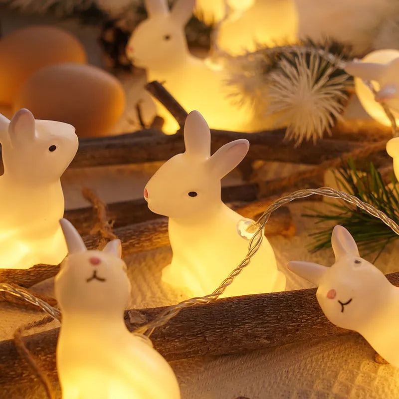 Easter plastic egg lamp string with 10 warm white LEDs, USB and battery power, manual switch