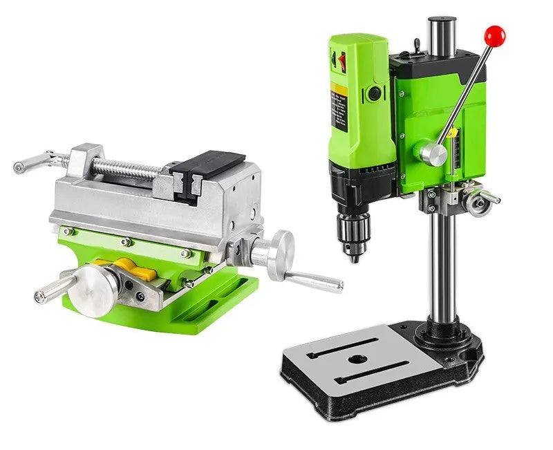 Bench drill and milling machine with cross bench pliers on workbench