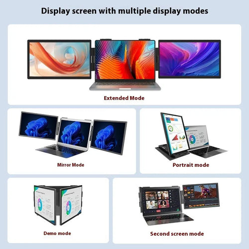 14-inch dual-screen portable monitor with IPS panel and black finish, showing wall-mounted setup for laptop expansion