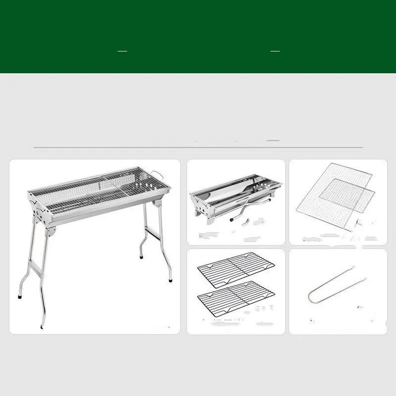 Stainless steel portable folding barbecue grill with dimensions 73cm x 33.5cm x 70cm