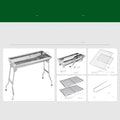 Stainless steel portable folding barbecue grill with dimensions 73cm x 33.5cm x 70cm