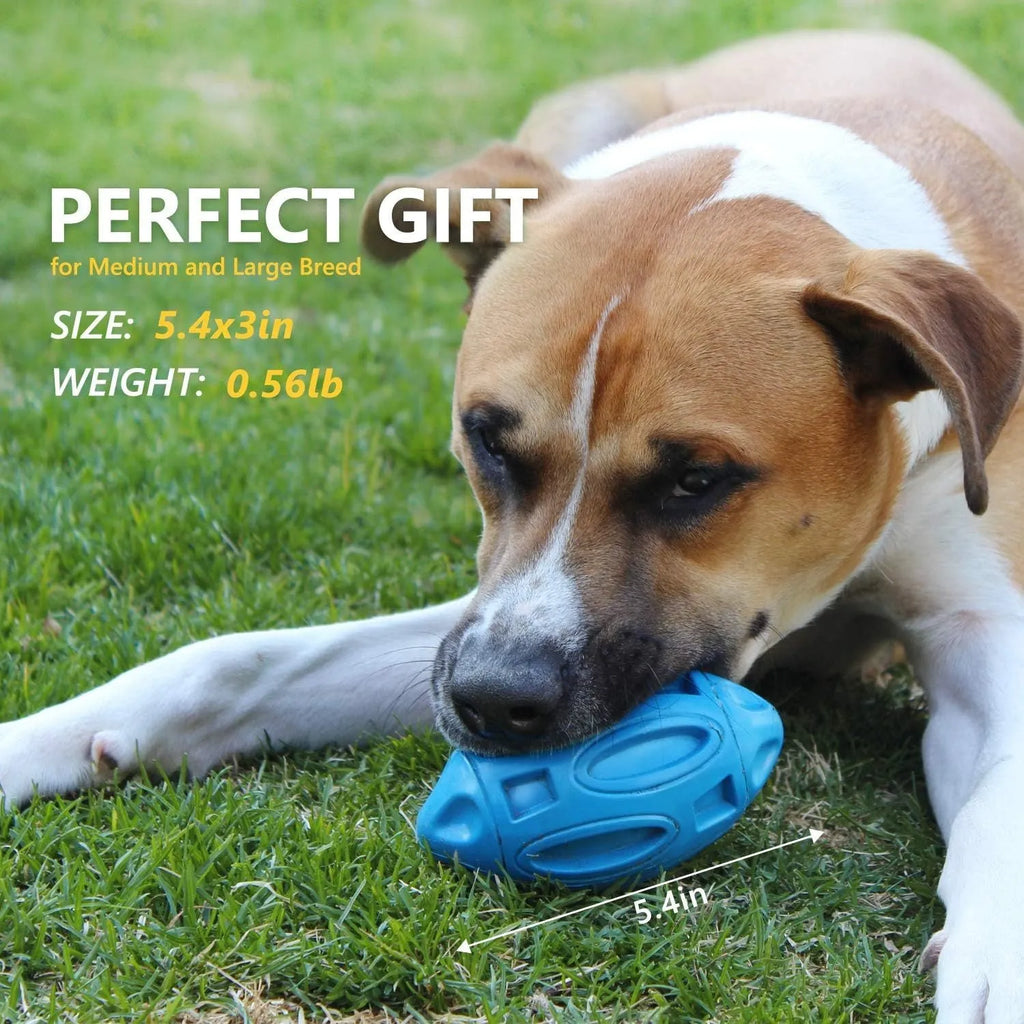 Blue green orange squeaky rubber chew ball dog toy for aggressive medium large breed chewers