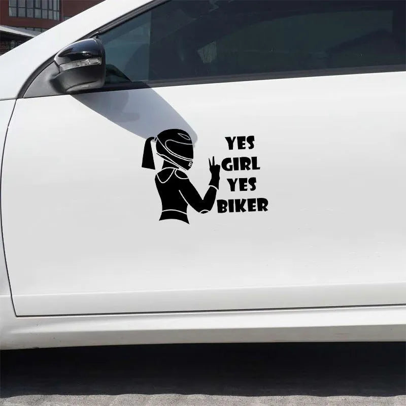 Cool Girl Rider car decorative waterproof sticker measuring 16cm by 15cm