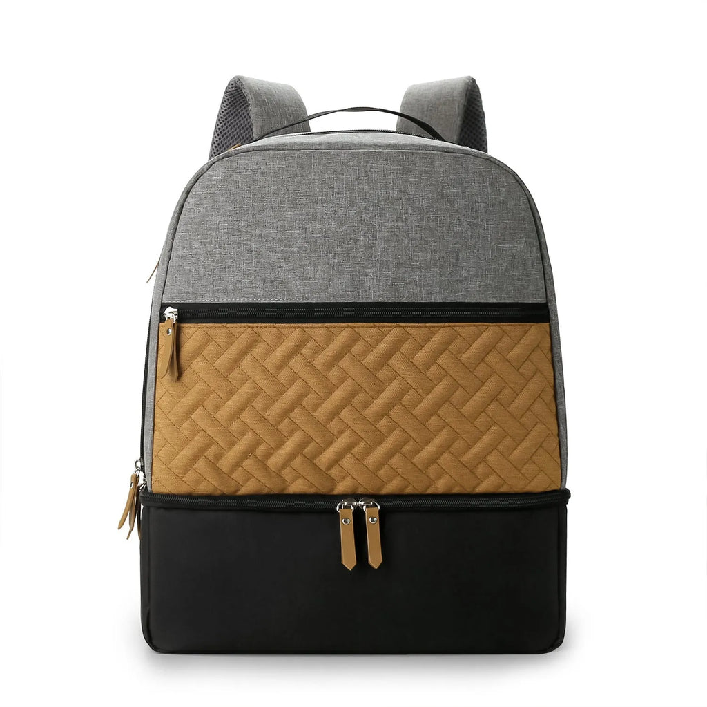 Mother and child travel mummy bag – grey Oxford cloth insulated backpack with curved shoulder straps