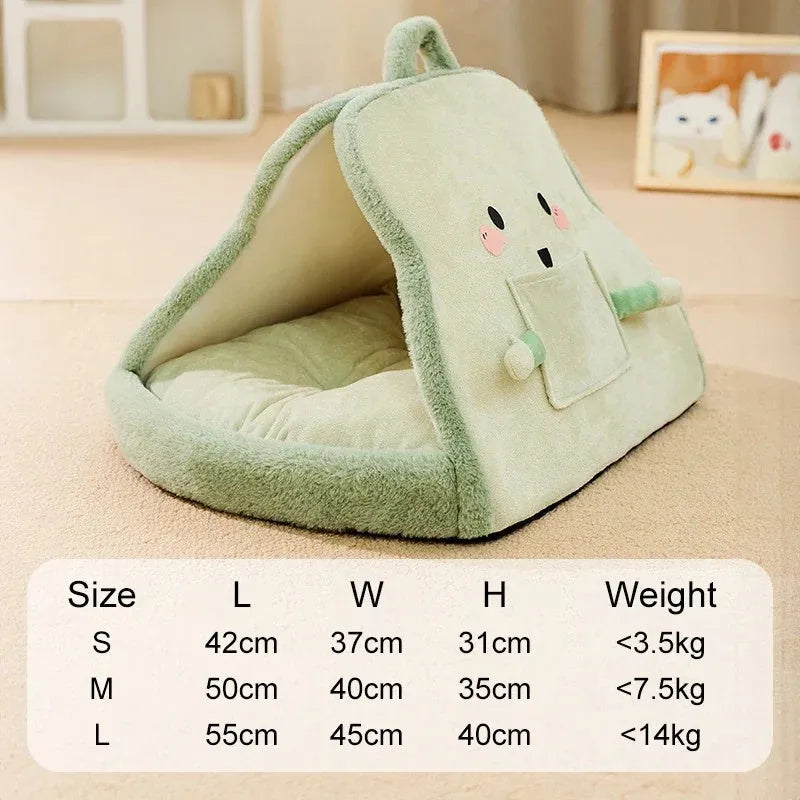 Green cat tent winter warm cozy pet house deep sleeping cave bed for kittens and small puppies