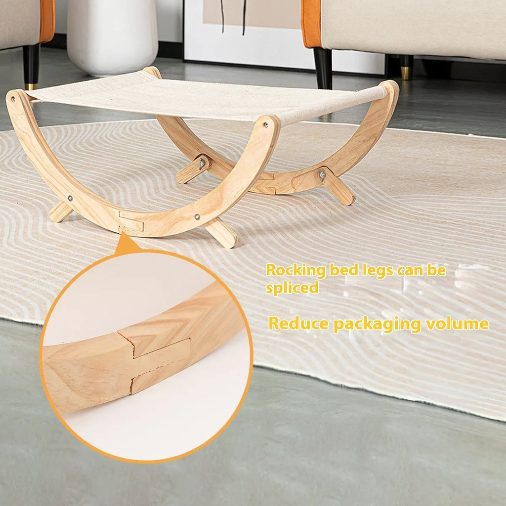 Solid wood foldable cat shaker bed hammock with canvas pad, 55x41x22cm