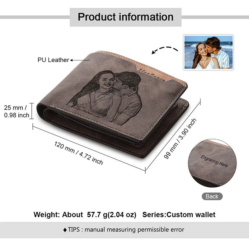 Coffee brown engraved horizontal short PU leather wallet showing front view with personalisation space.