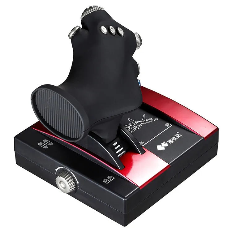 Red USB flight controller joystick for computer simulation games with vibration feedback